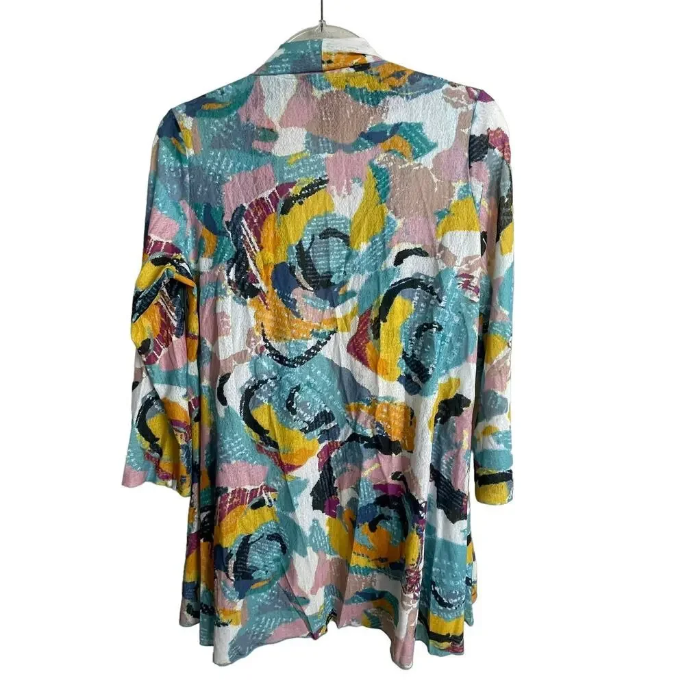 Ali Miles Sheer Women's S‎ Open Front Cardigan Size S Water Color Drop Shoulder
